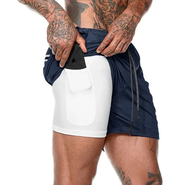 Men Running Shorts Summer Sportswear Double-deck Short Pant