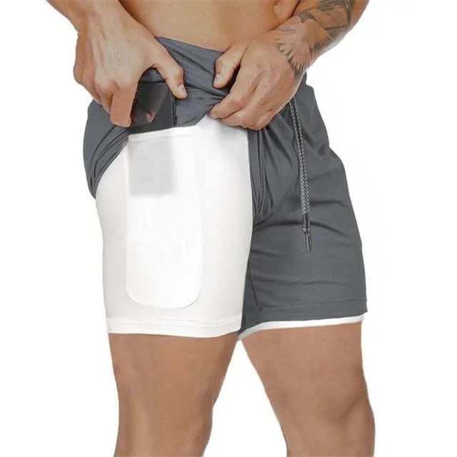 Men Running Shorts Summer Sportswear Double-deck Short Pant