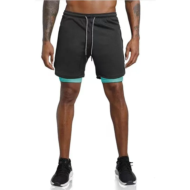 Men Running Shorts Summer Sportswear Double-deck Short Pant