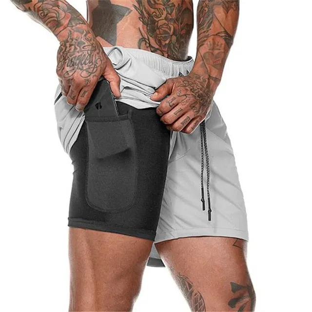 Men Running Shorts Summer Sportswear Double-deck Short Pant