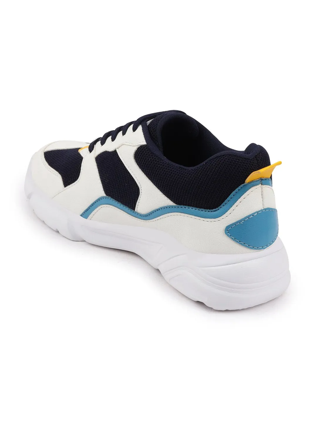 Men White/Navy Blue Sporty Outfit Lace Up Sneakers