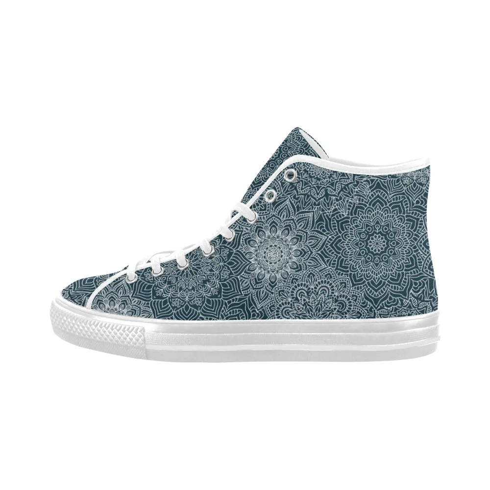 Men's Coral Blue Mandala Print Canvas High Top Shoes