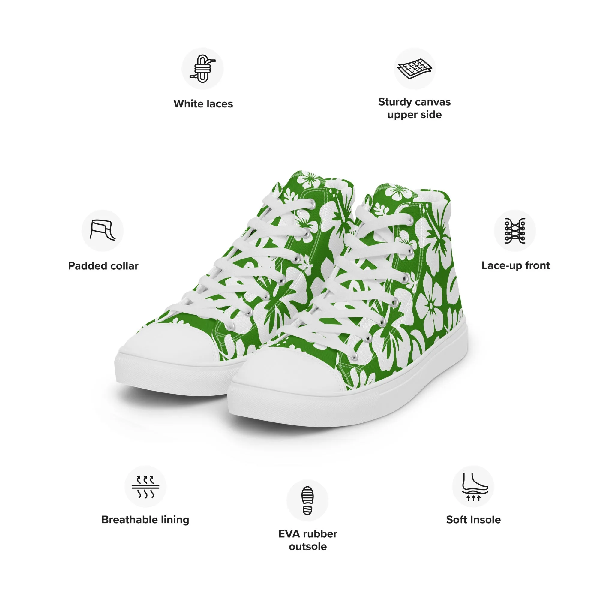 Men’s Fresh Green and White Hawaiian Print High Top Shoes