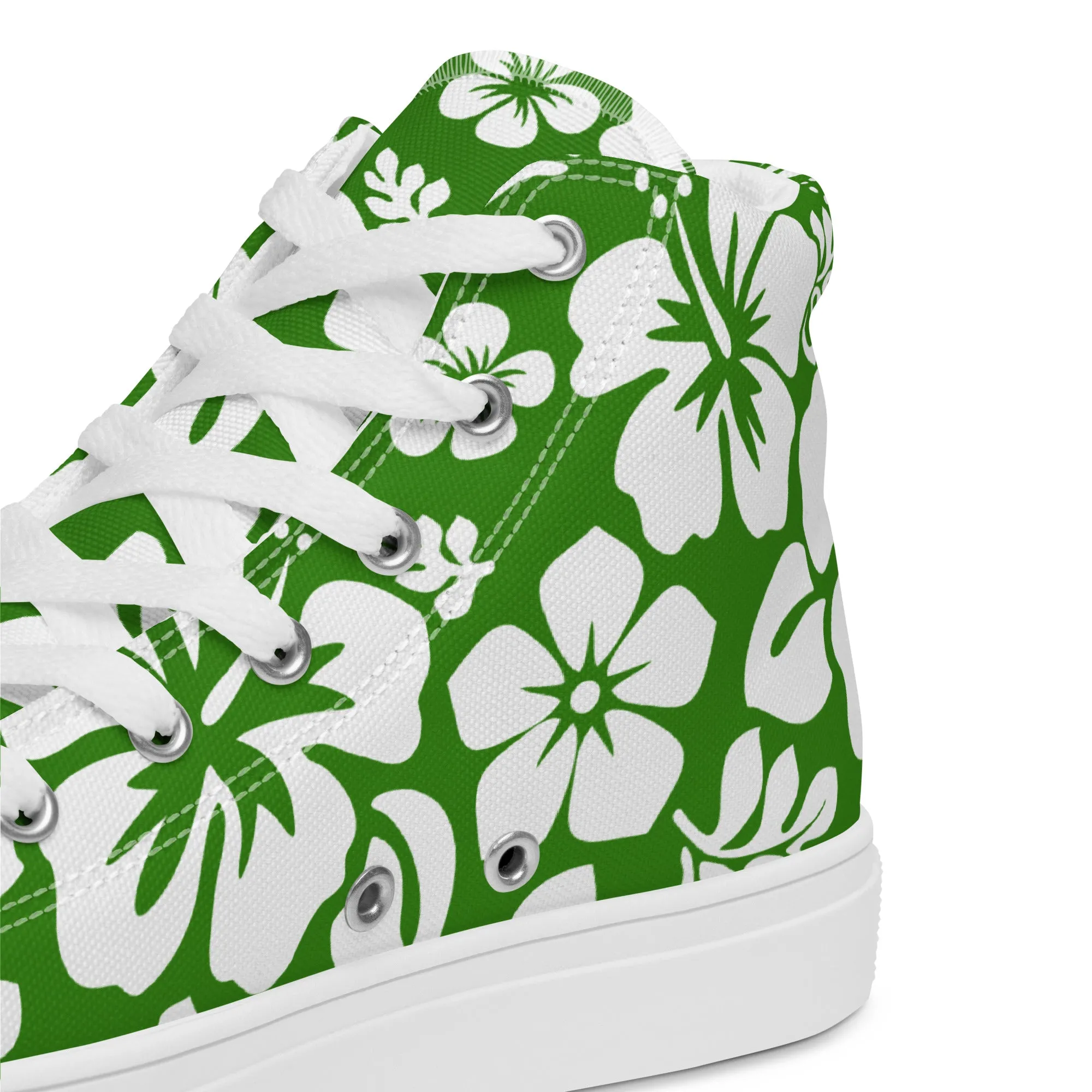 Men’s Fresh Green and White Hawaiian Print High Top Shoes