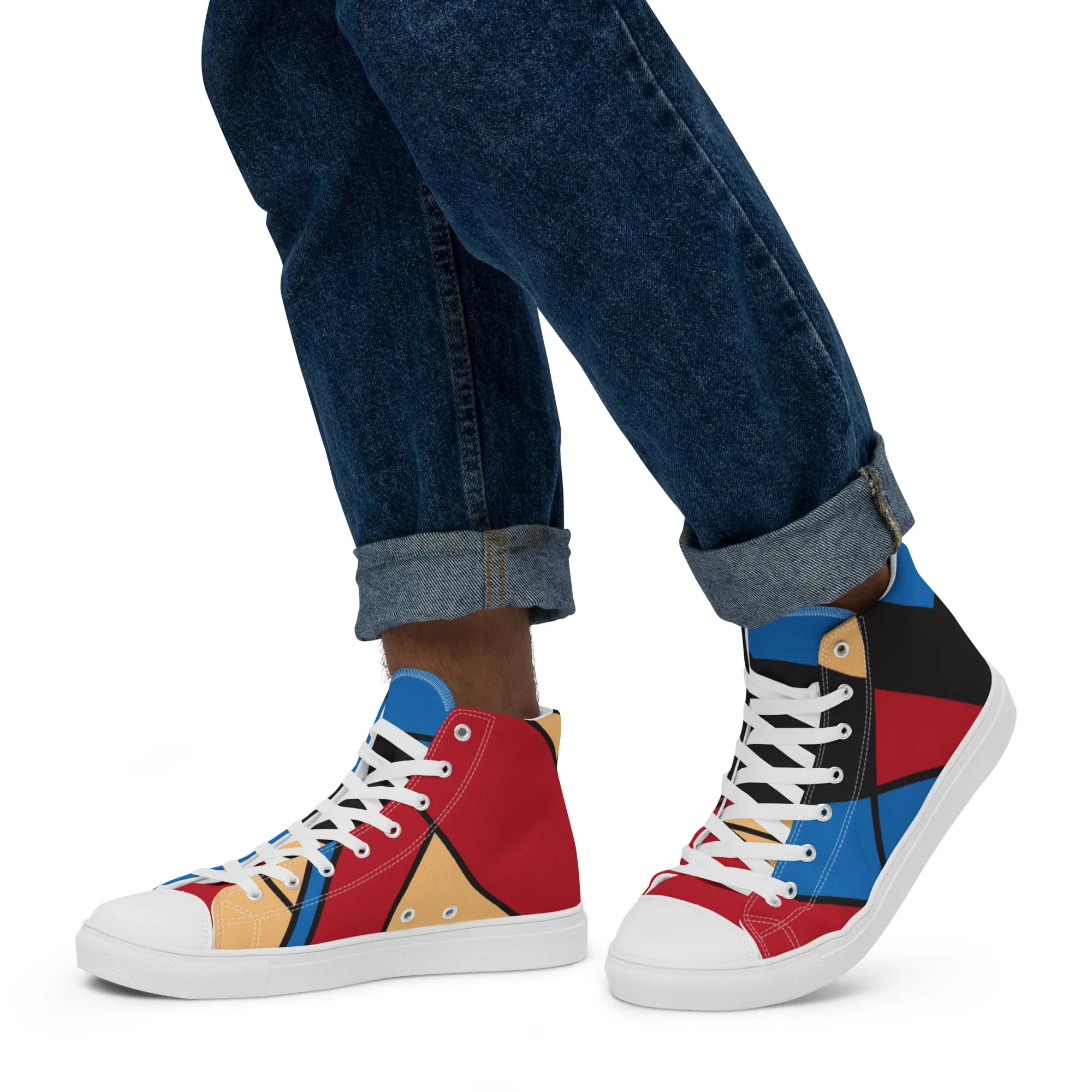 Men’s high top canvas shoes with Mondrian design (Vecteezy.com)