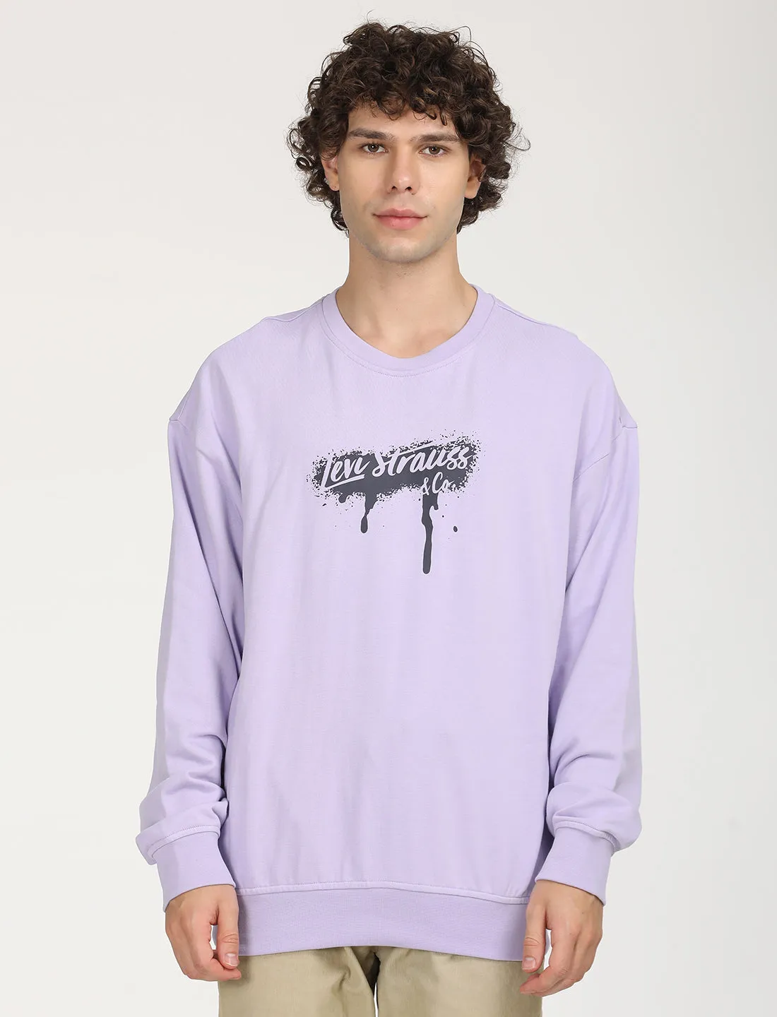 Men's Solid Lavender Crew Neck Sweatshirt