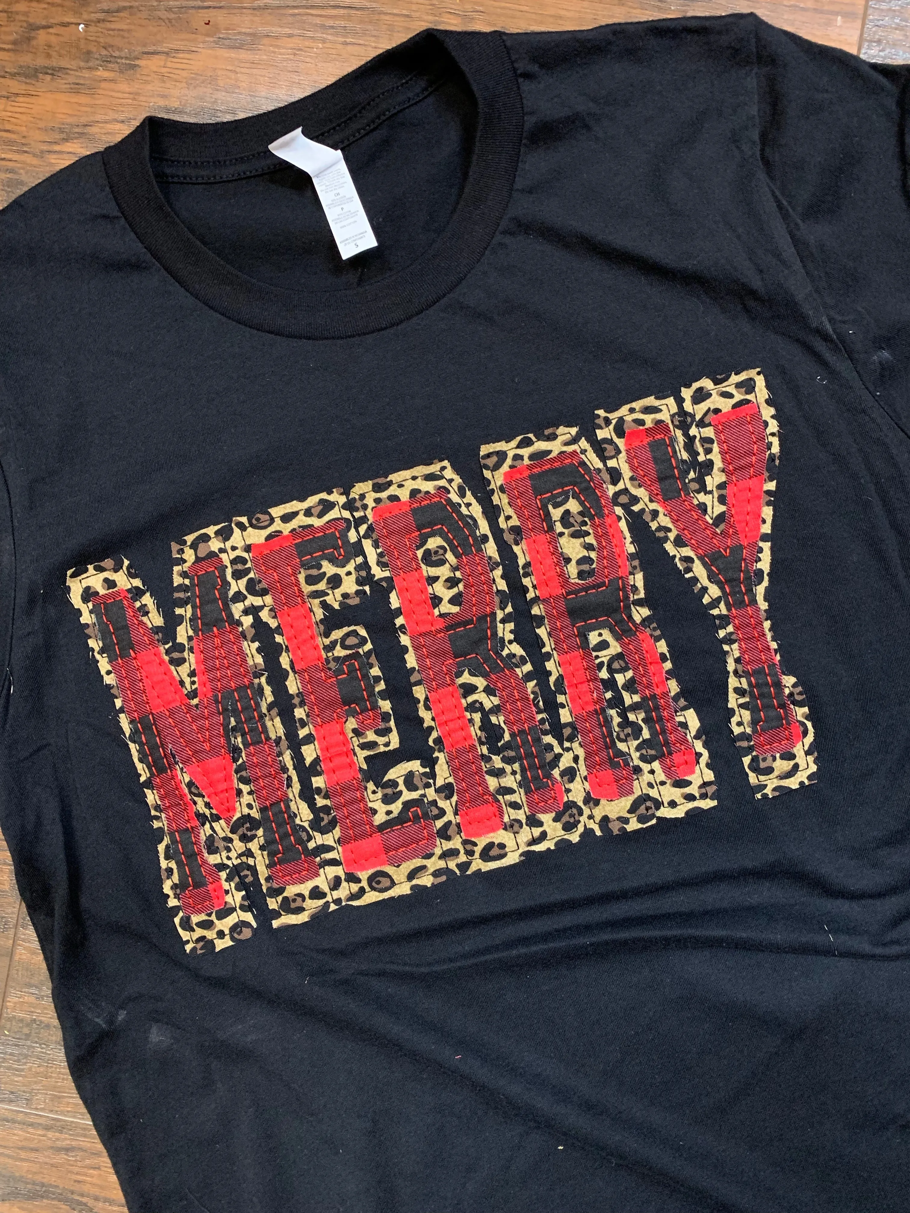 MERRY Shirt - Double Stacked with Leopard and Christmas Stripe-Dots