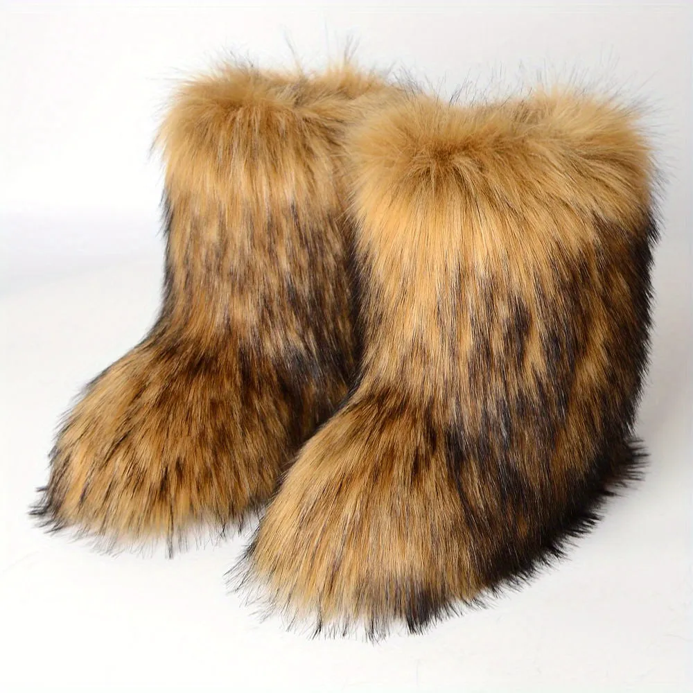 Mid Calf  Fuzzy  Flat  Warm Slip In Boots