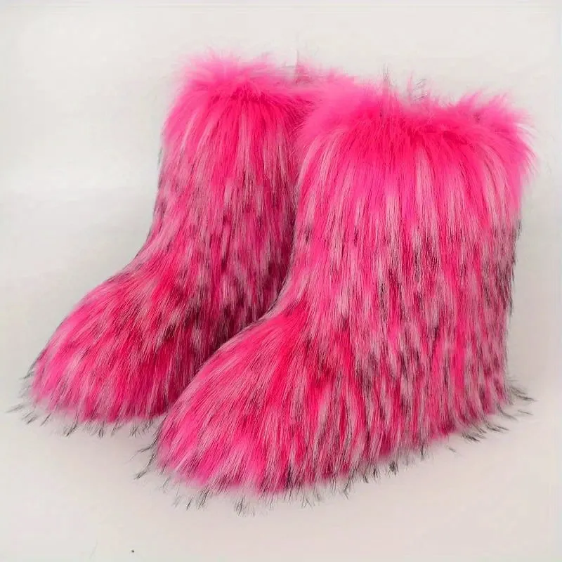 Mid Calf  Fuzzy  Flat  Warm Slip In Boots