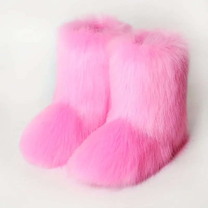 Mid Calf  Fuzzy  Flat  Warm Slip In Boots