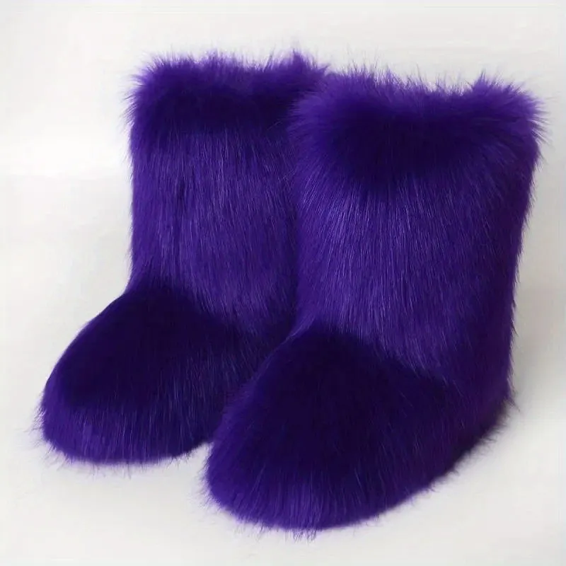 Mid Calf  Fuzzy  Flat  Warm Slip In Boots