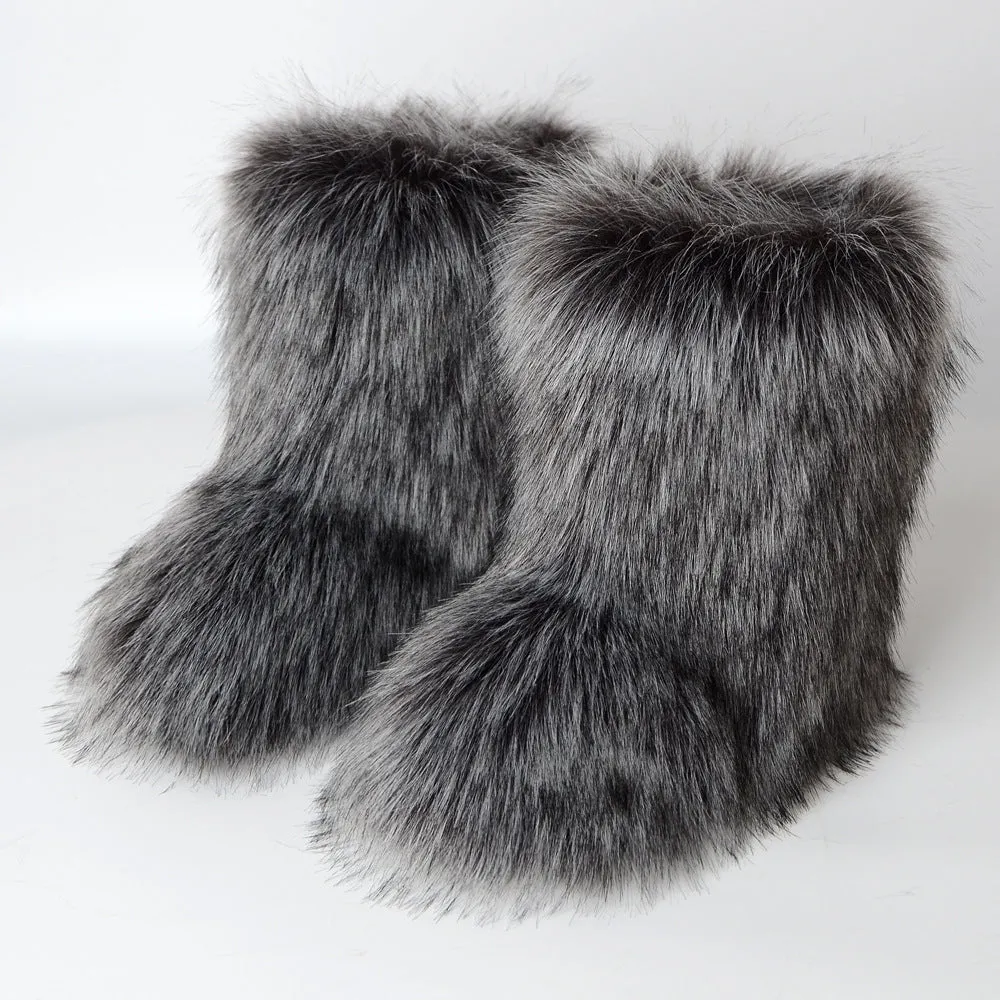 Mid Calf  Fuzzy  Flat  Warm Slip In Boots