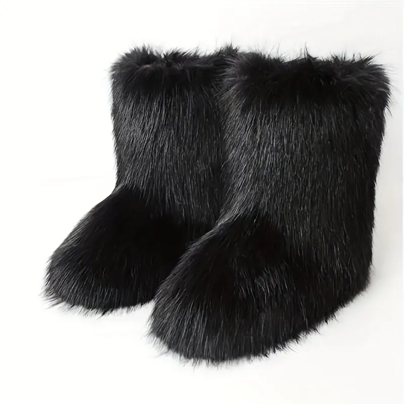 Mid Calf  Fuzzy  Flat  Warm Slip In Boots