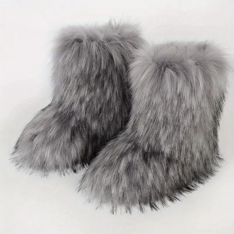 Mid Calf  Fuzzy  Flat  Warm Slip In Boots