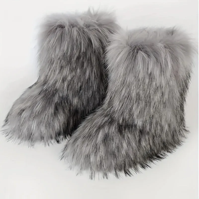 Mid Calf  Fuzzy  Flat  Warm Slip In Boots