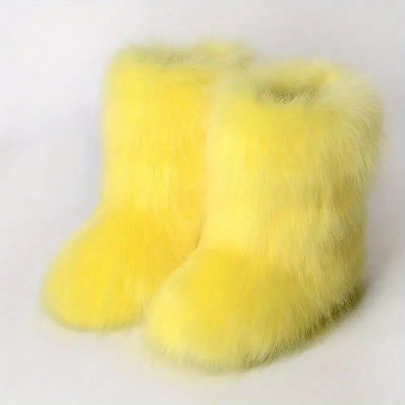 Mid Calf  Fuzzy  Flat  Warm Slip In Boots