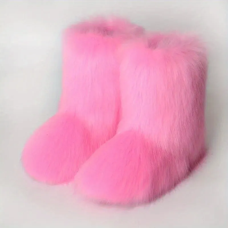 Mid Calf  Fuzzy  Flat  Warm Slip In Boots