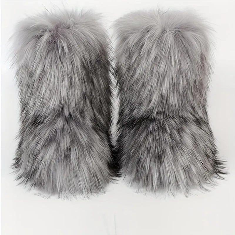 Mid Calf  Fuzzy  Flat  Warm Slip In Boots