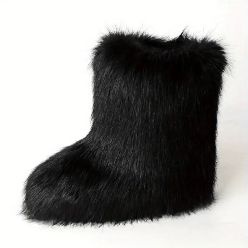 Mid Calf  Fuzzy  Flat  Warm Slip In Boots