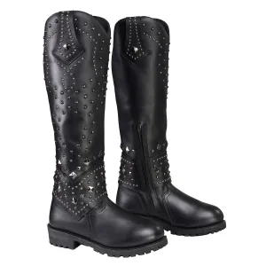 Milwaukee Leather MBL9371 Women's Black 18-Inch Leather Studded and Riveted Western Style Motorcycle Boots