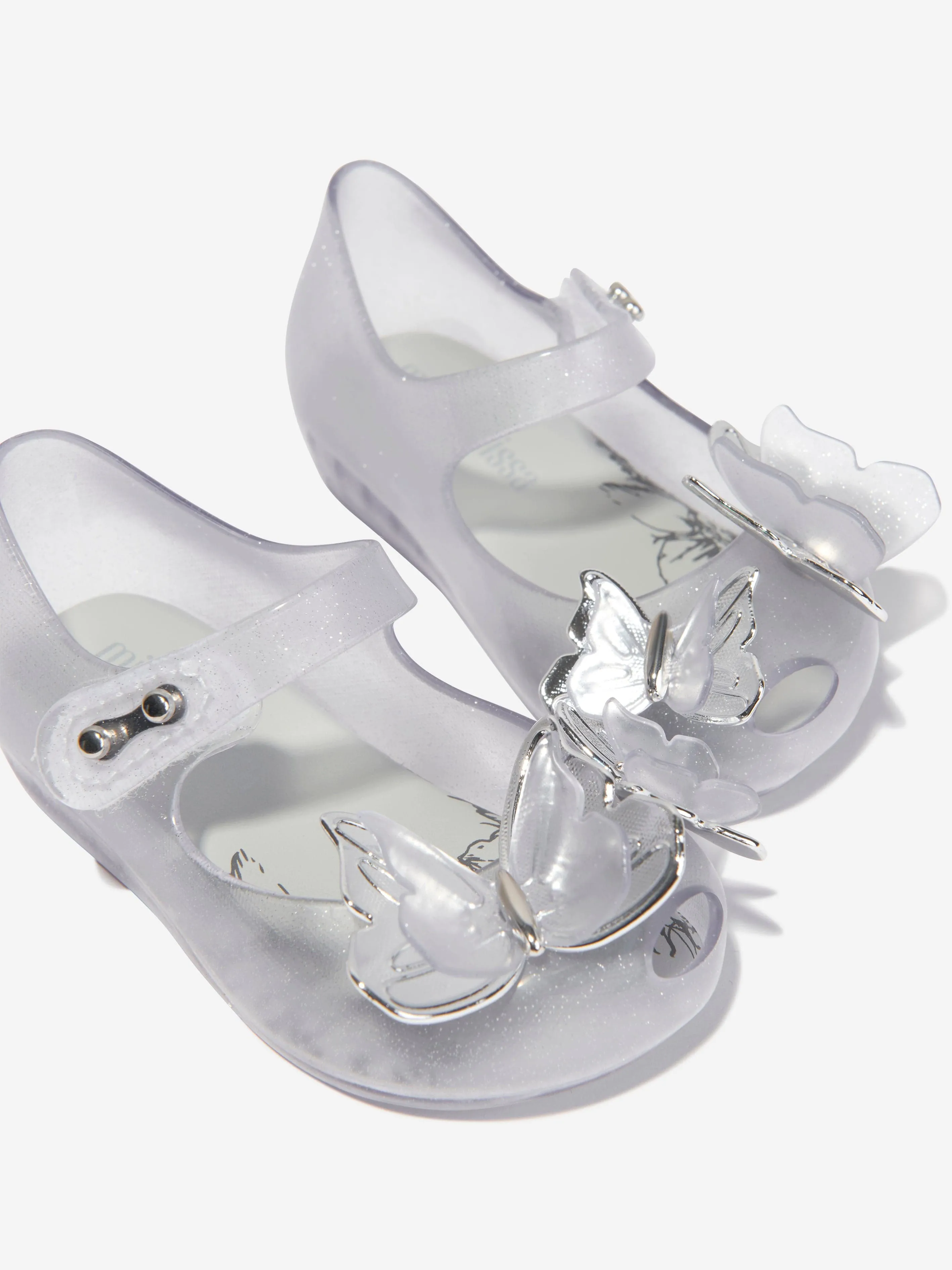 Mini Melissa Girls Mini Ultragirl Butterfly Jelly Ballerinas in White