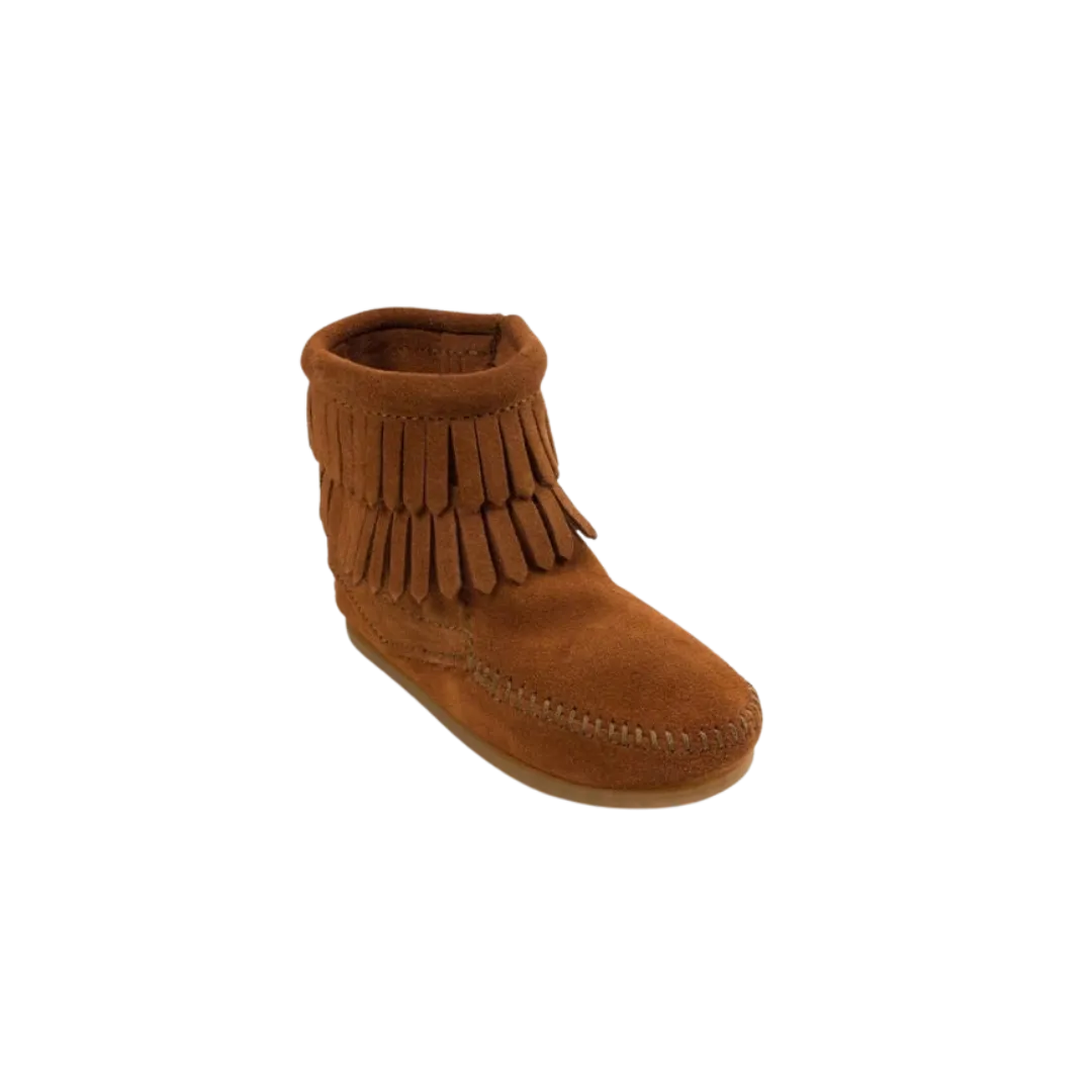 Minnetonka Kid's Double Fringe Side Zip Brown Boot