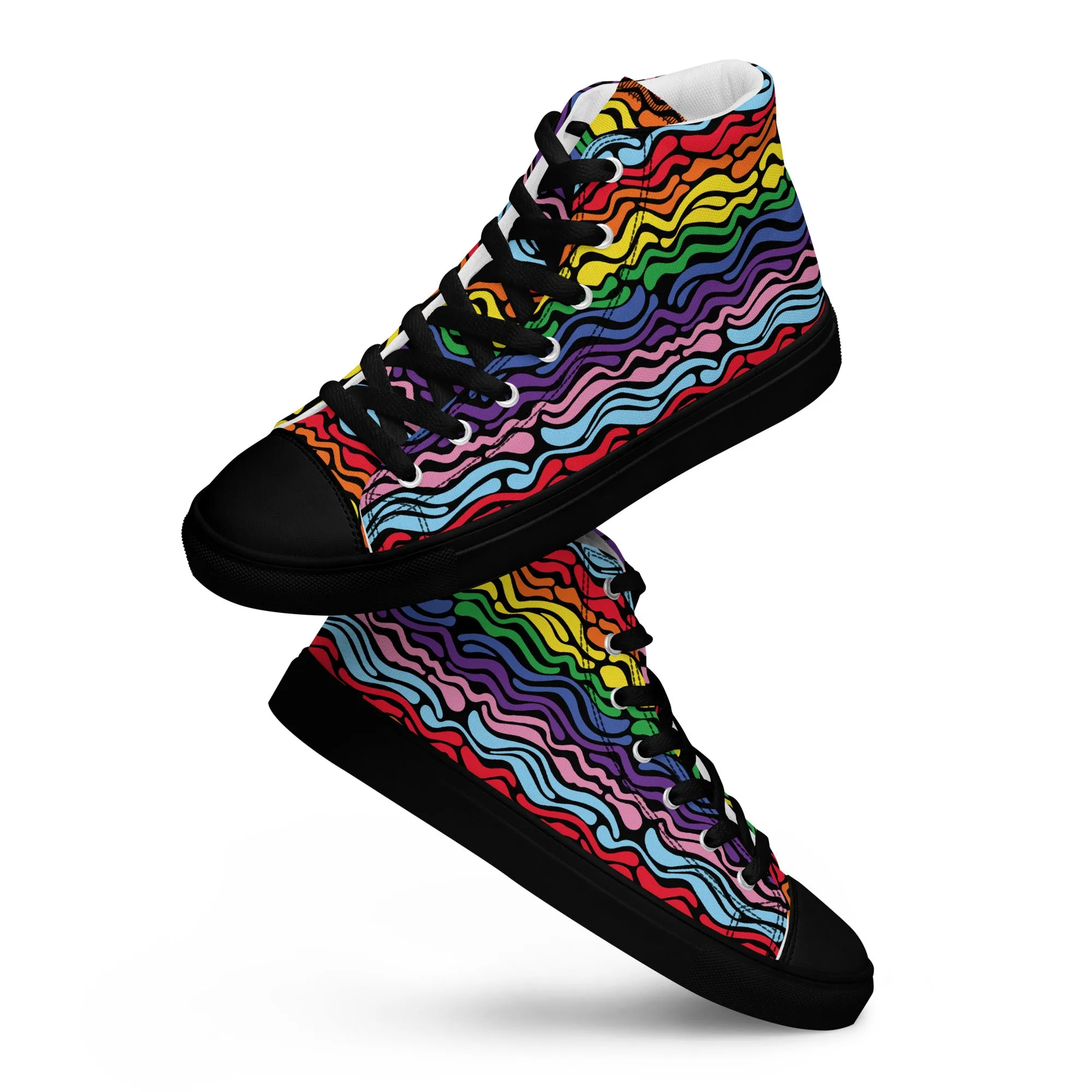 Modern Rainbow Wave Women’s High Top Canvas Shoes