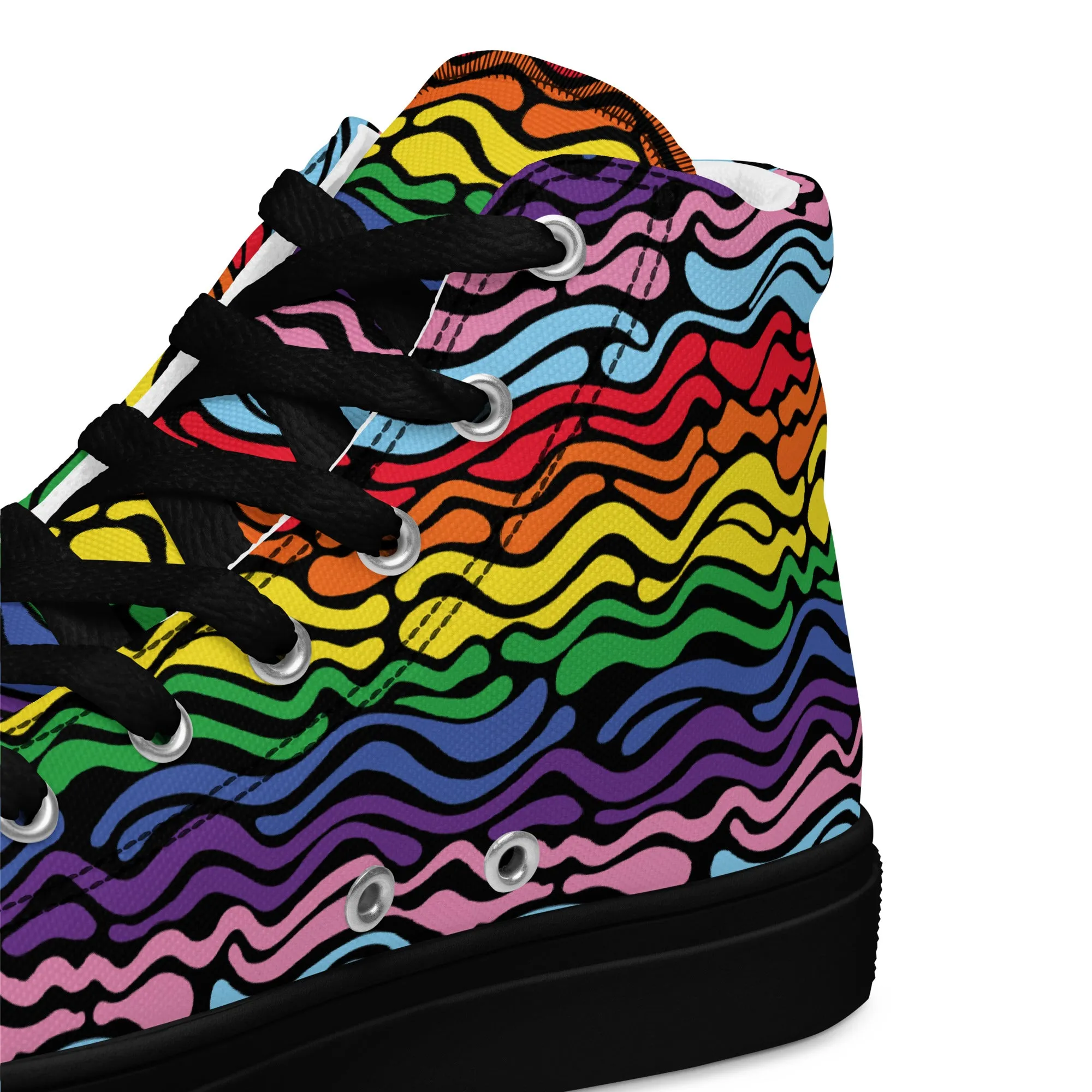 Modern Rainbow Wave Women’s High Top Canvas Shoes