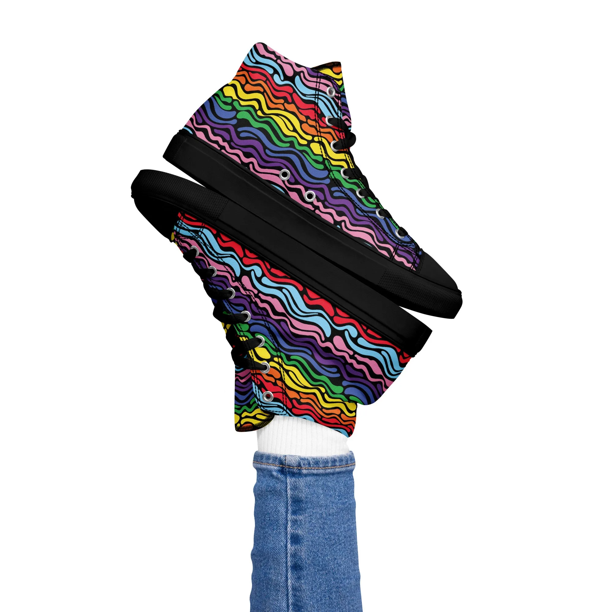 Modern Rainbow Wave Women’s High Top Canvas Shoes