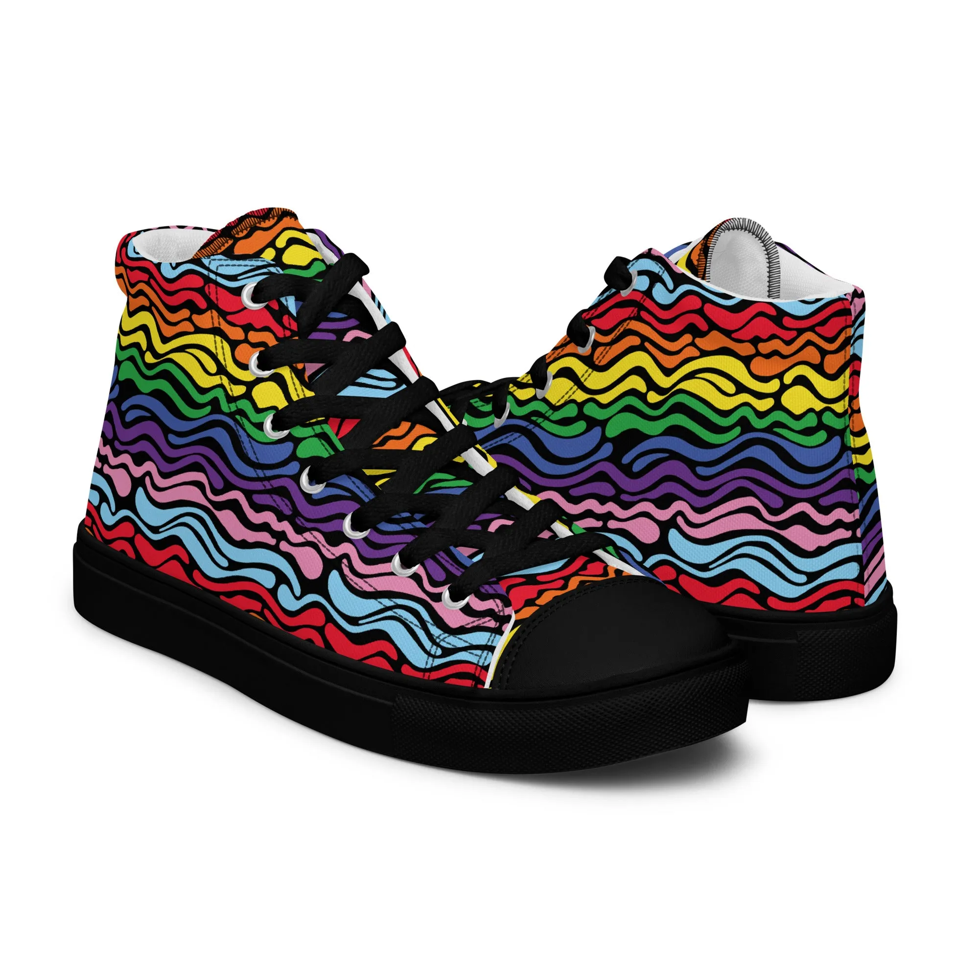 Modern Rainbow Wave Women’s High Top Canvas Shoes