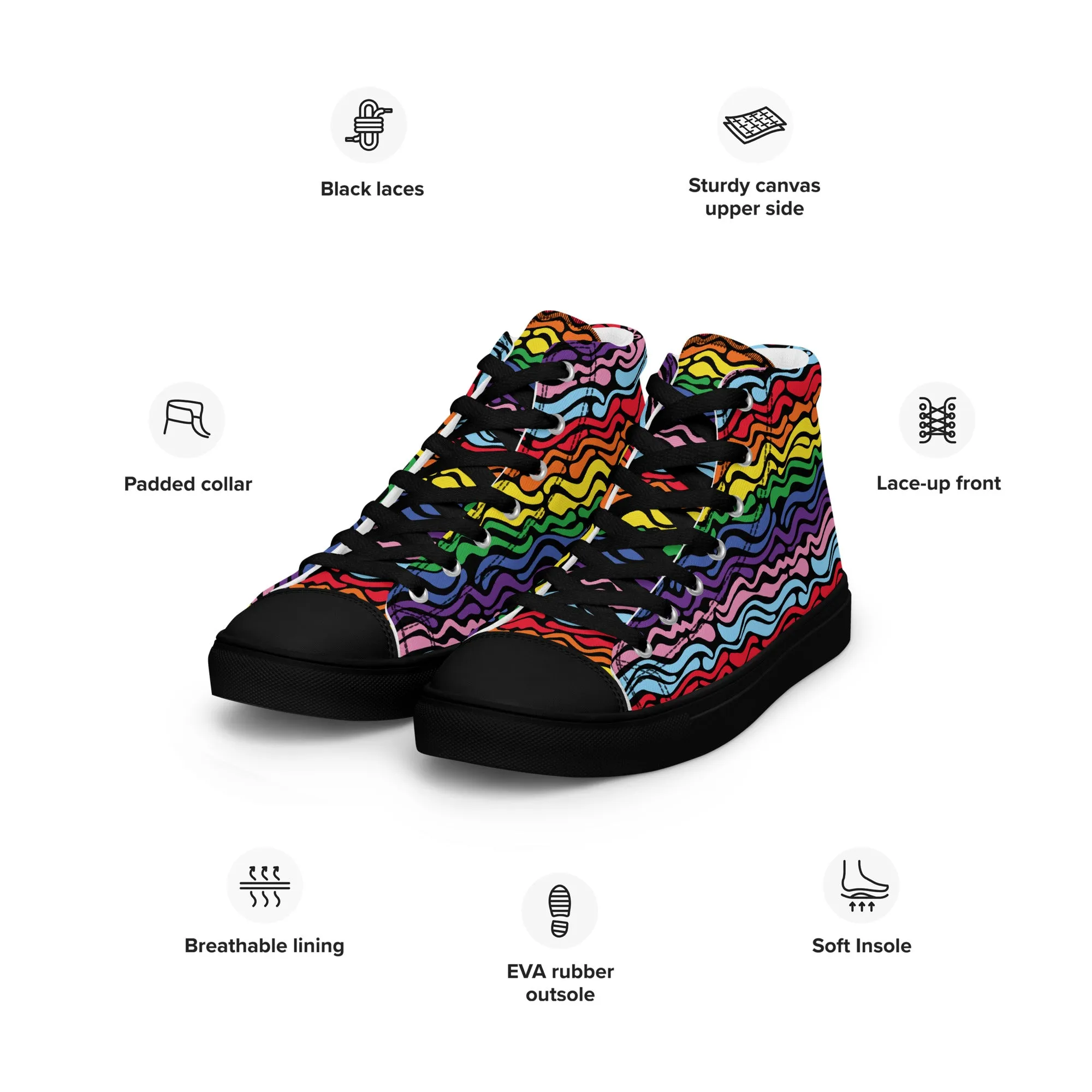 Modern Rainbow Wave Women’s High Top Canvas Shoes