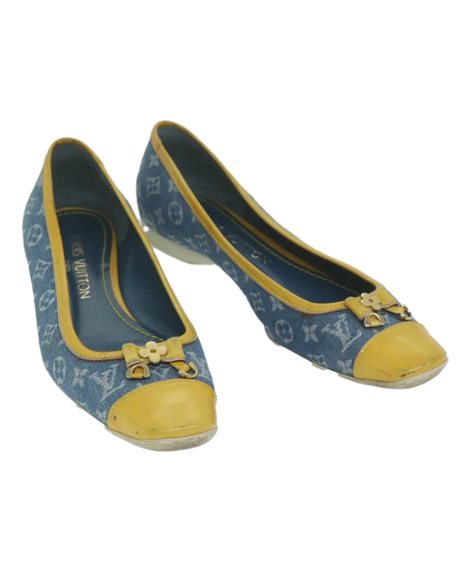 Monogram Denim Blue Yellow Pumps Shoes LV