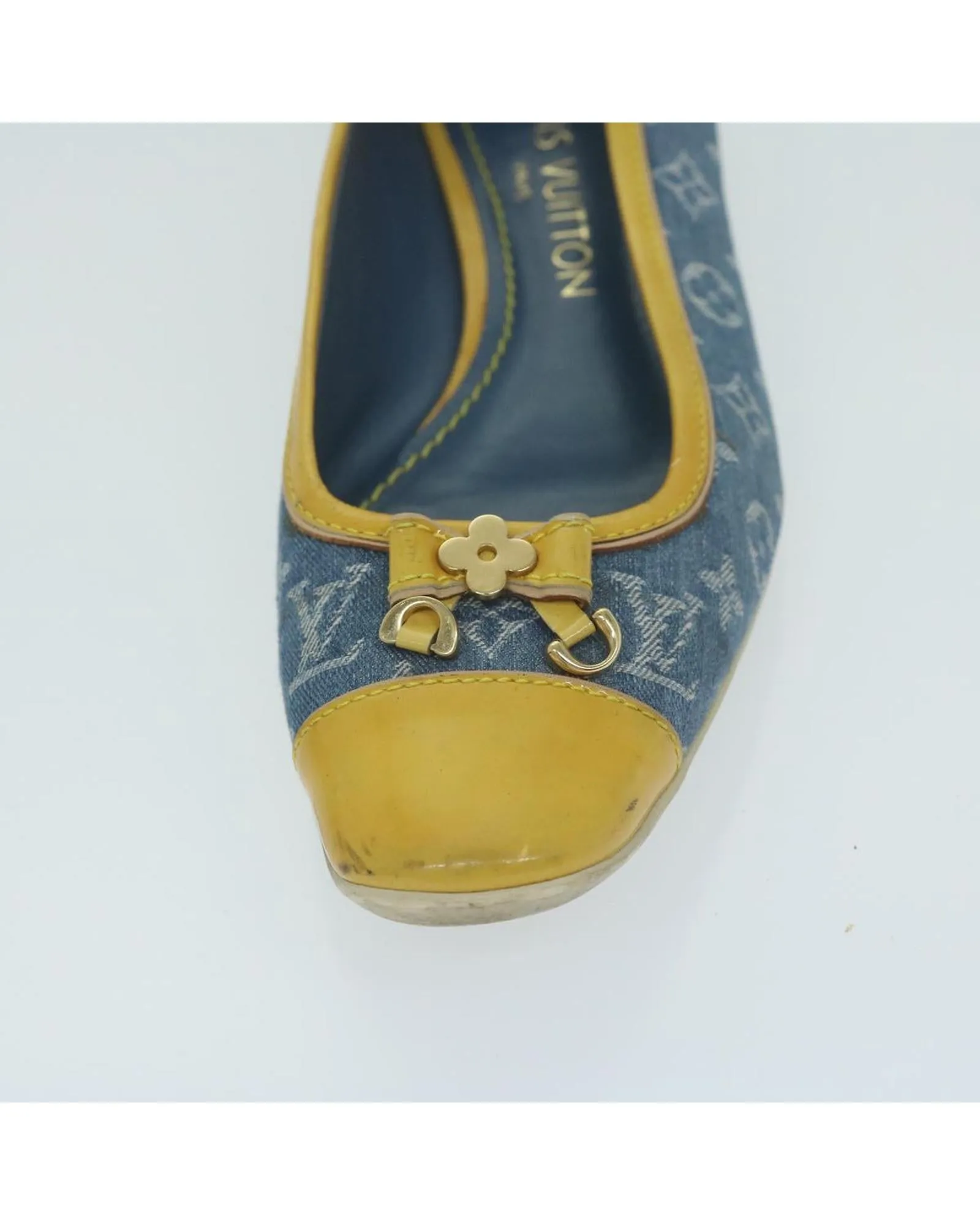 Monogram Denim Blue Yellow Pumps Shoes LV