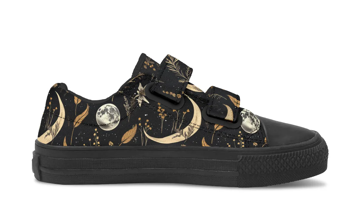 Moonlit Botanica Kids Low Tops - Easy Strap Canvas Kids Shoes with Durable Rubber Soles