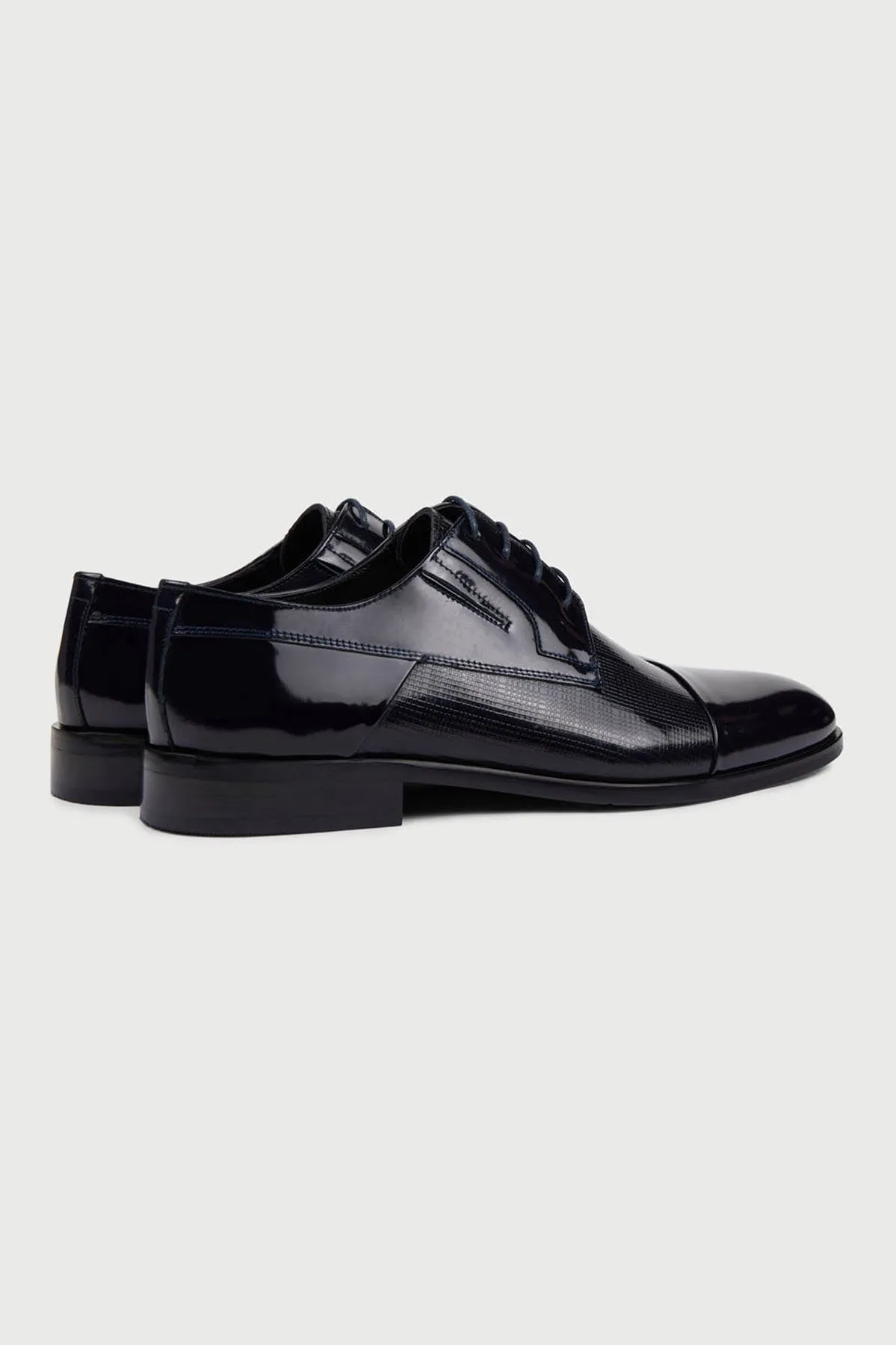 Navy Patent Leather Lace-Up Textured Tuxedo Shoes