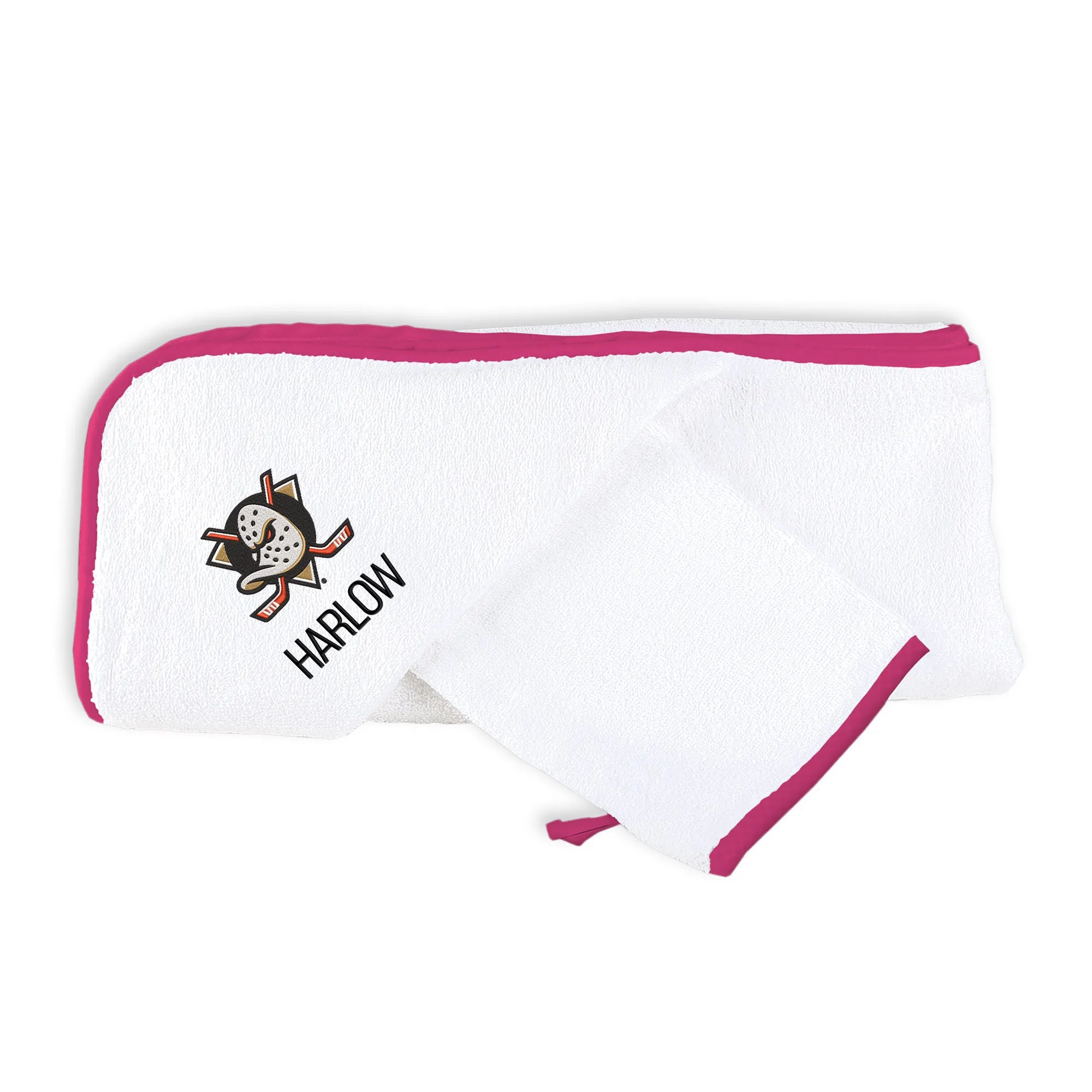 Personalized Anaheim Ducks Hooded Towel & Wash Mitt Set