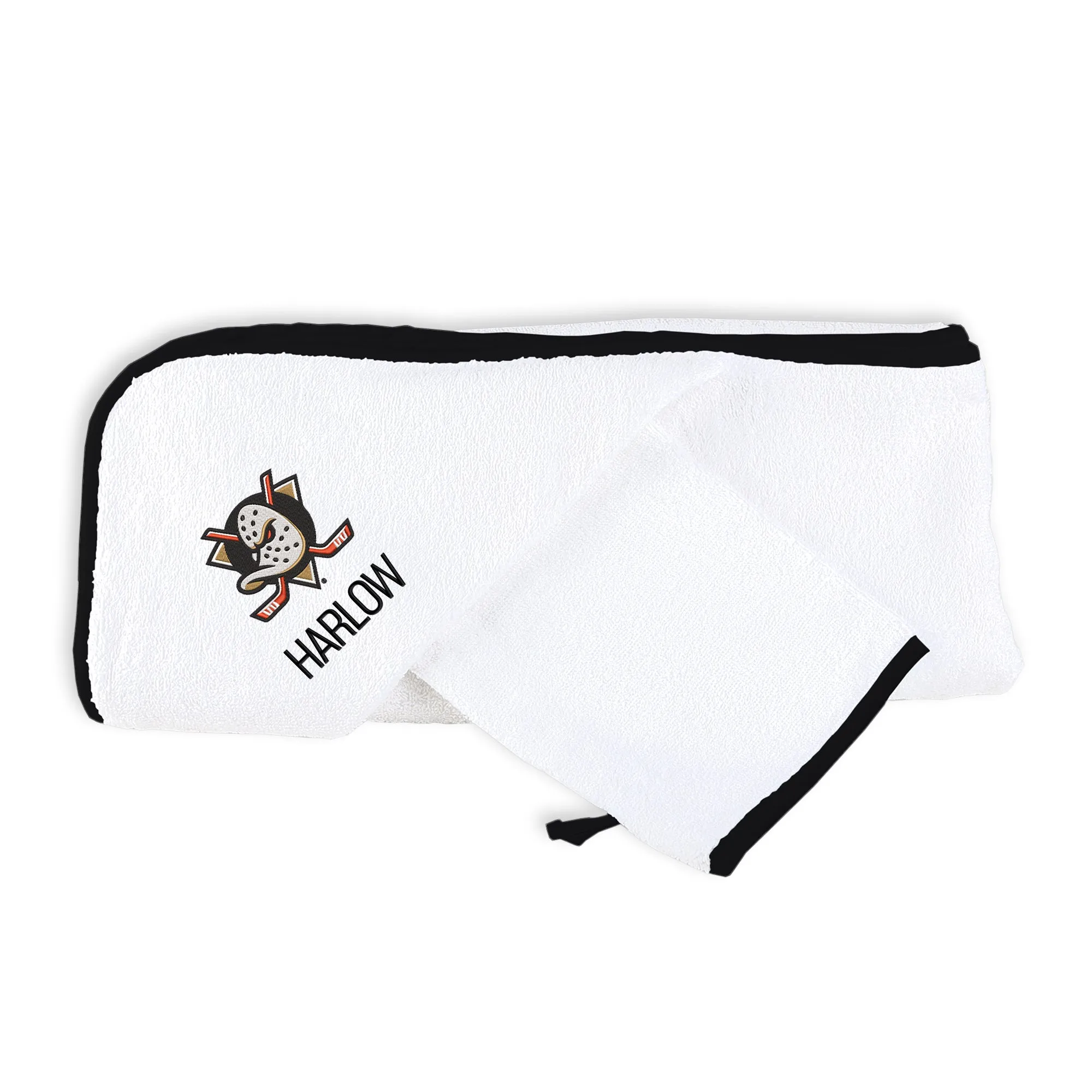 Personalized Anaheim Ducks Hooded Towel & Wash Mitt Set