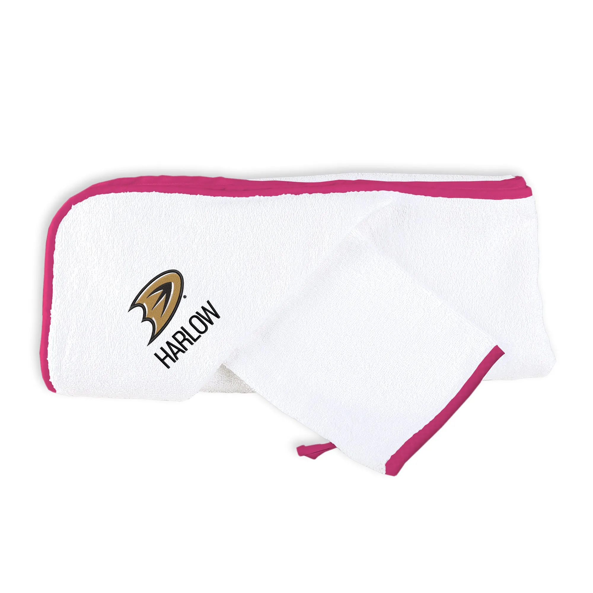 Personalized Anaheim Ducks Secondary Hooded Towel & Wash Mitt Set