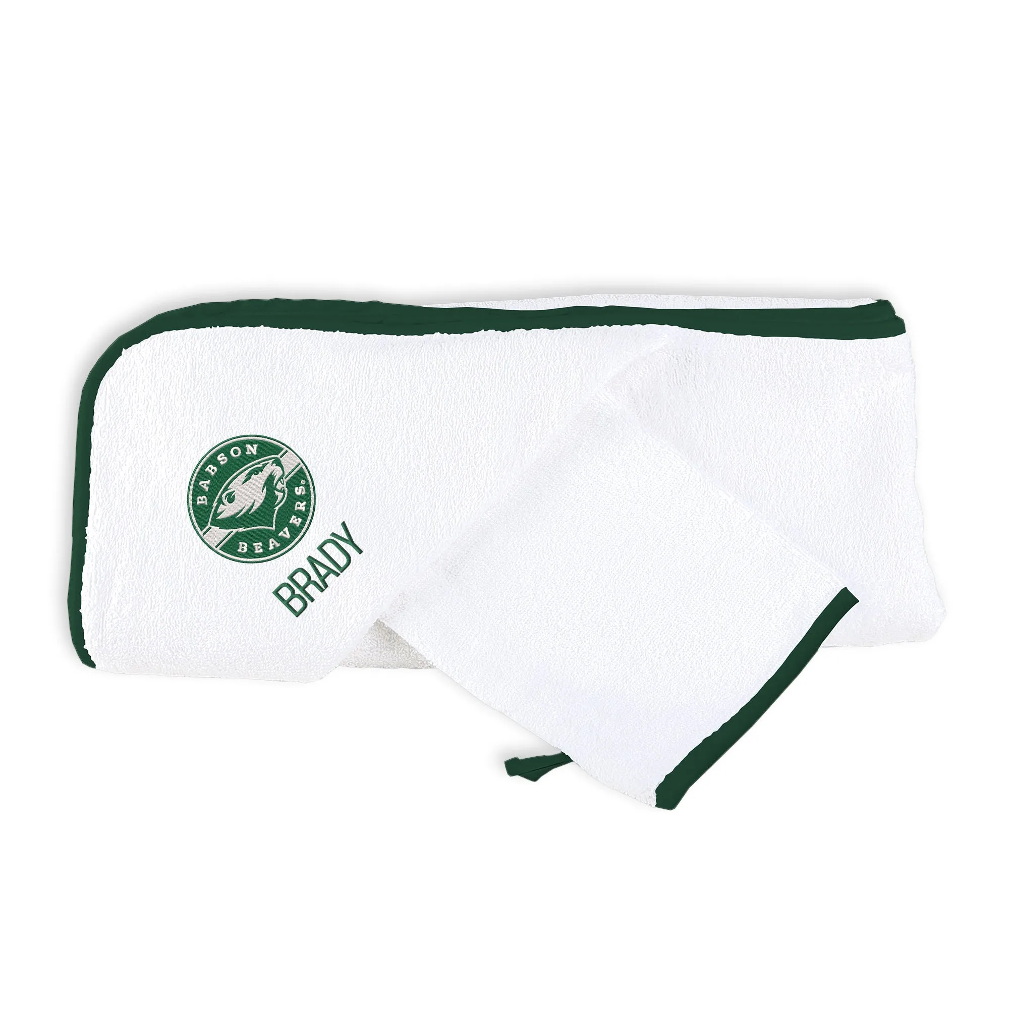 Personalized Babson Beavers Hooded Towel & Wash Mitt Set