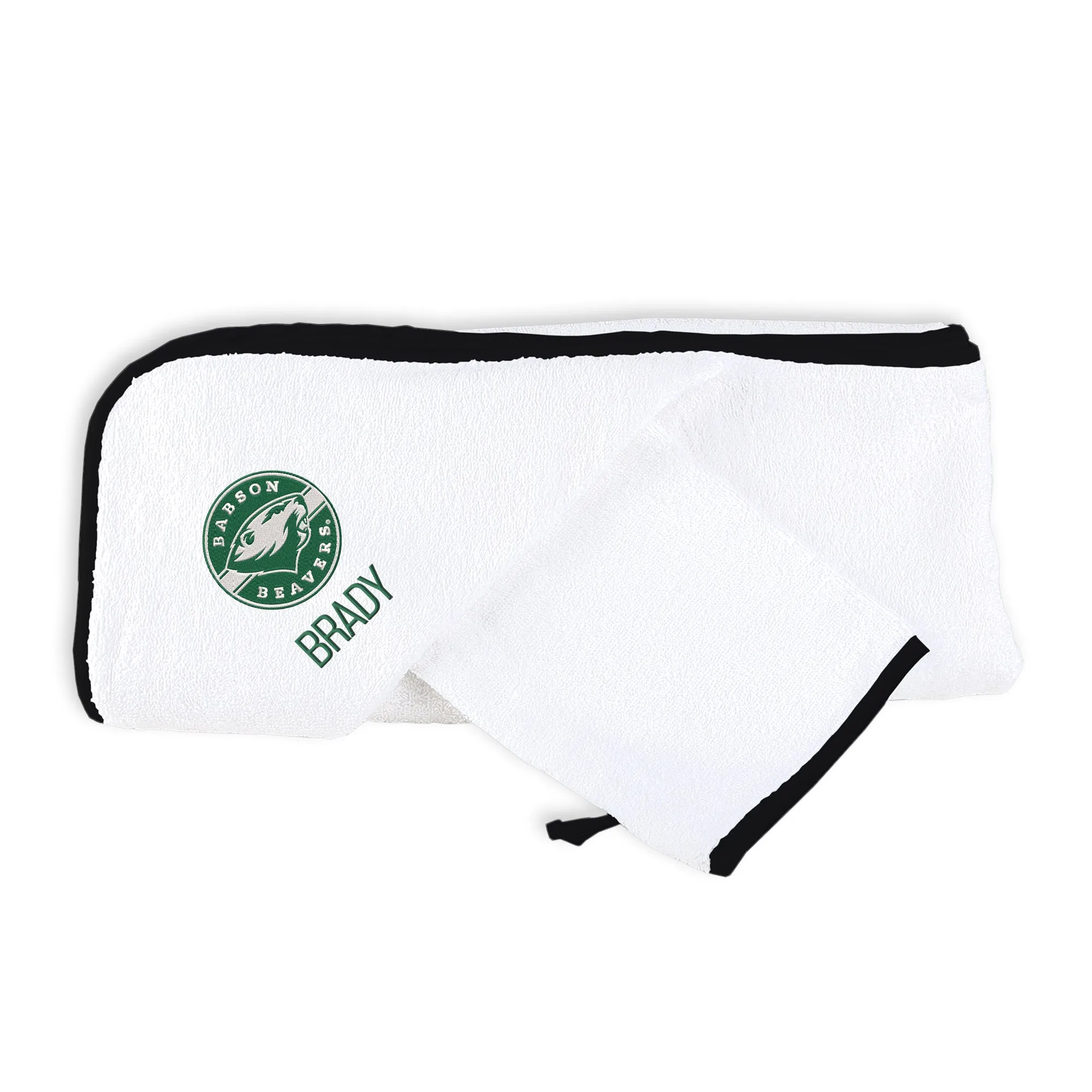 Personalized Babson Beavers Hooded Towel & Wash Mitt Set