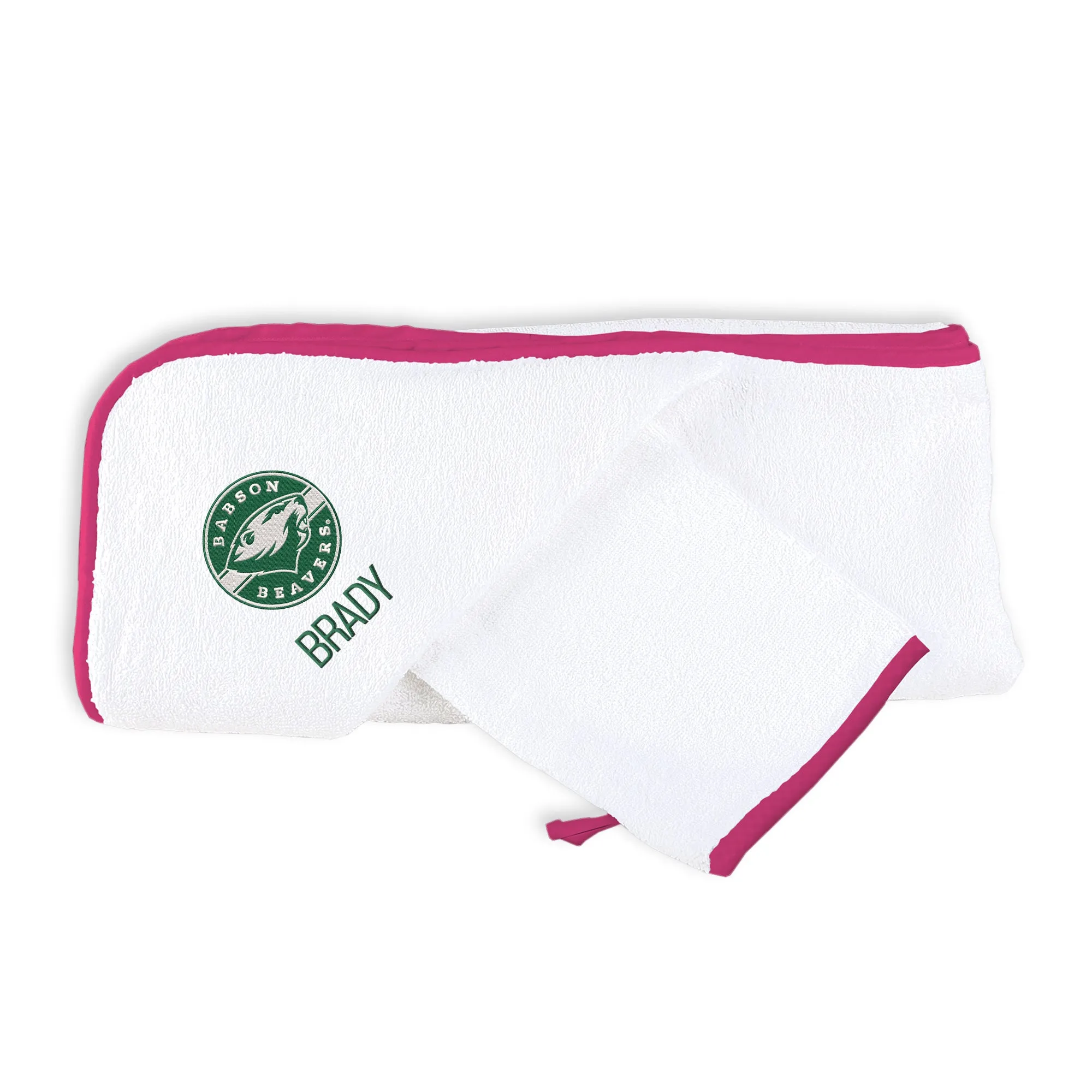 Personalized Babson Beavers Hooded Towel & Wash Mitt Set