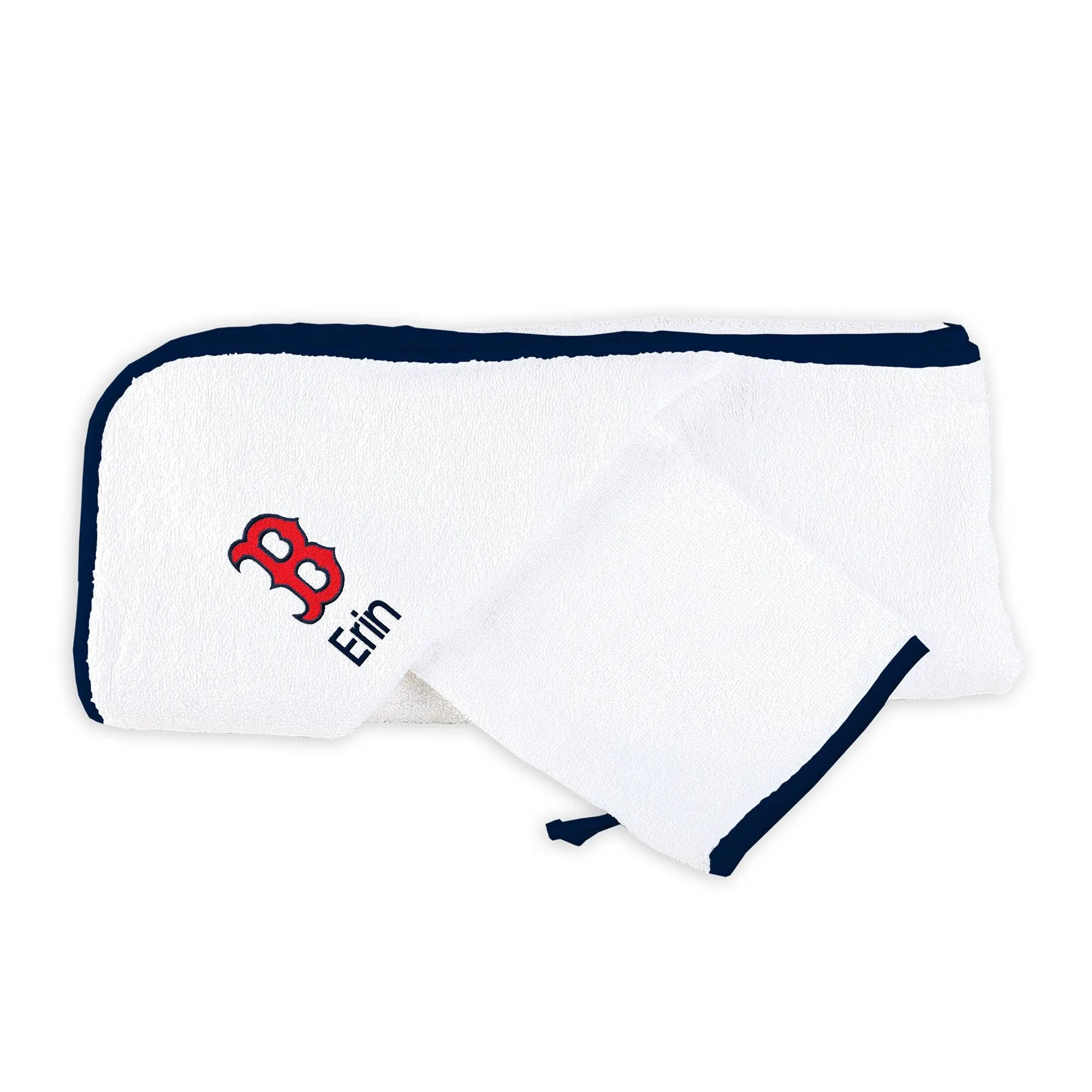 Personalized Boston Red Sox "B" Hooded Towel & Wash Mitt Set