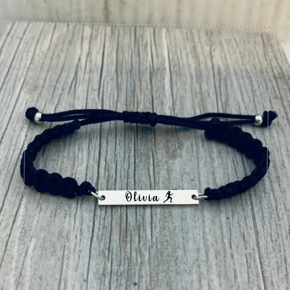 Personalized Engraved Running Bar Rope Bracelet