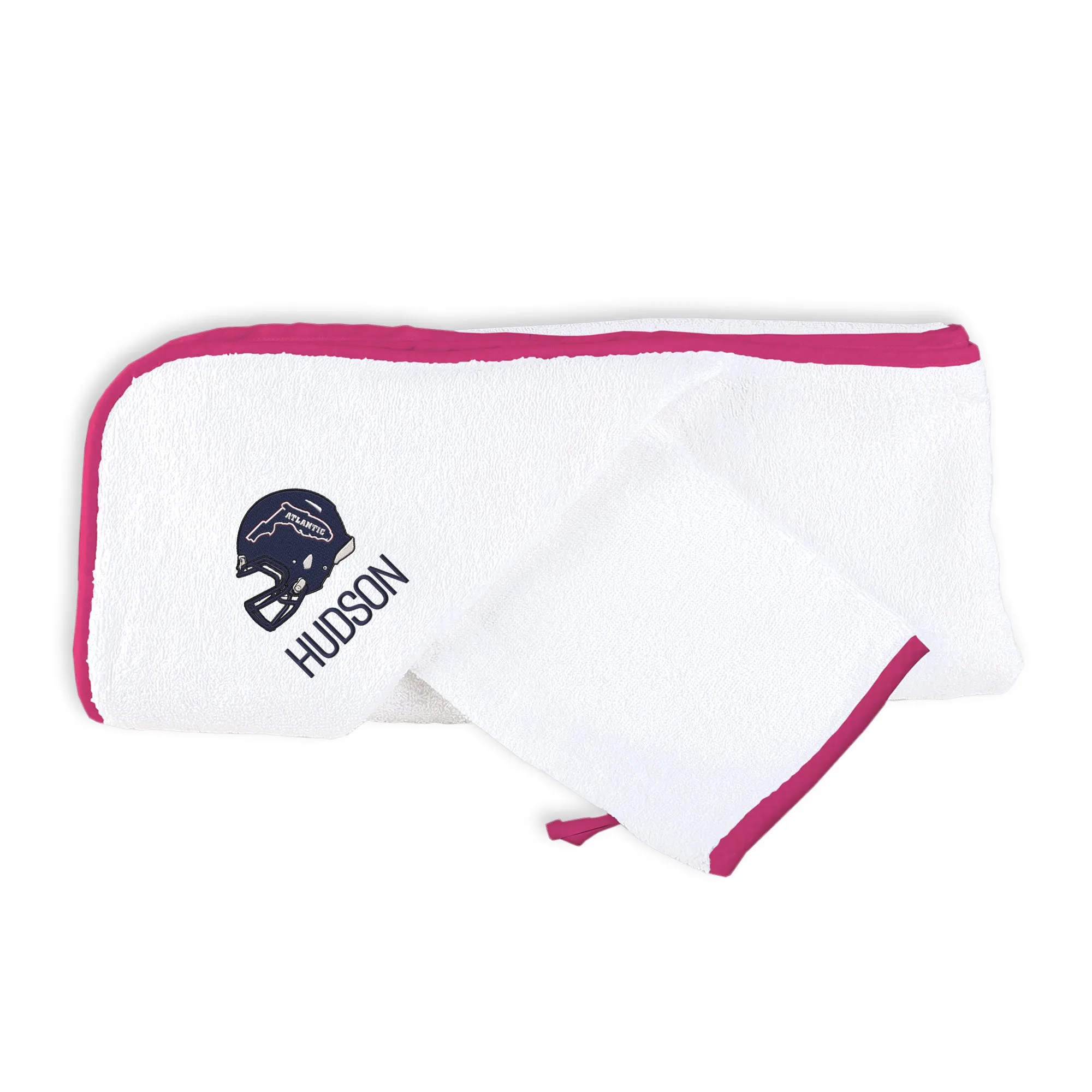 Personalized FAU Owls Helmet Hooded Towel & Wash Mitt Set