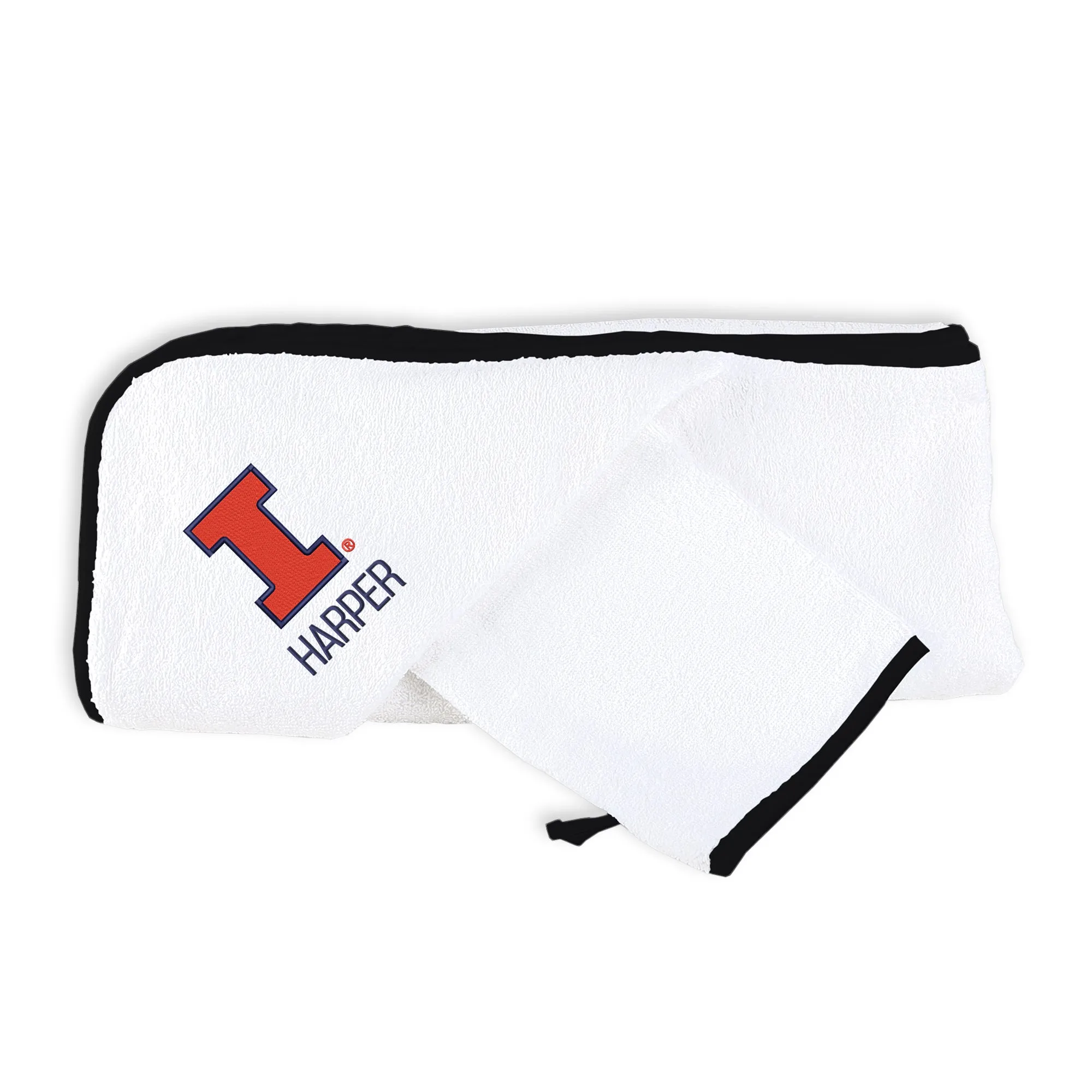 Personalized Illinois Fighting Illini Hooded Towel & Wash Mitt Set