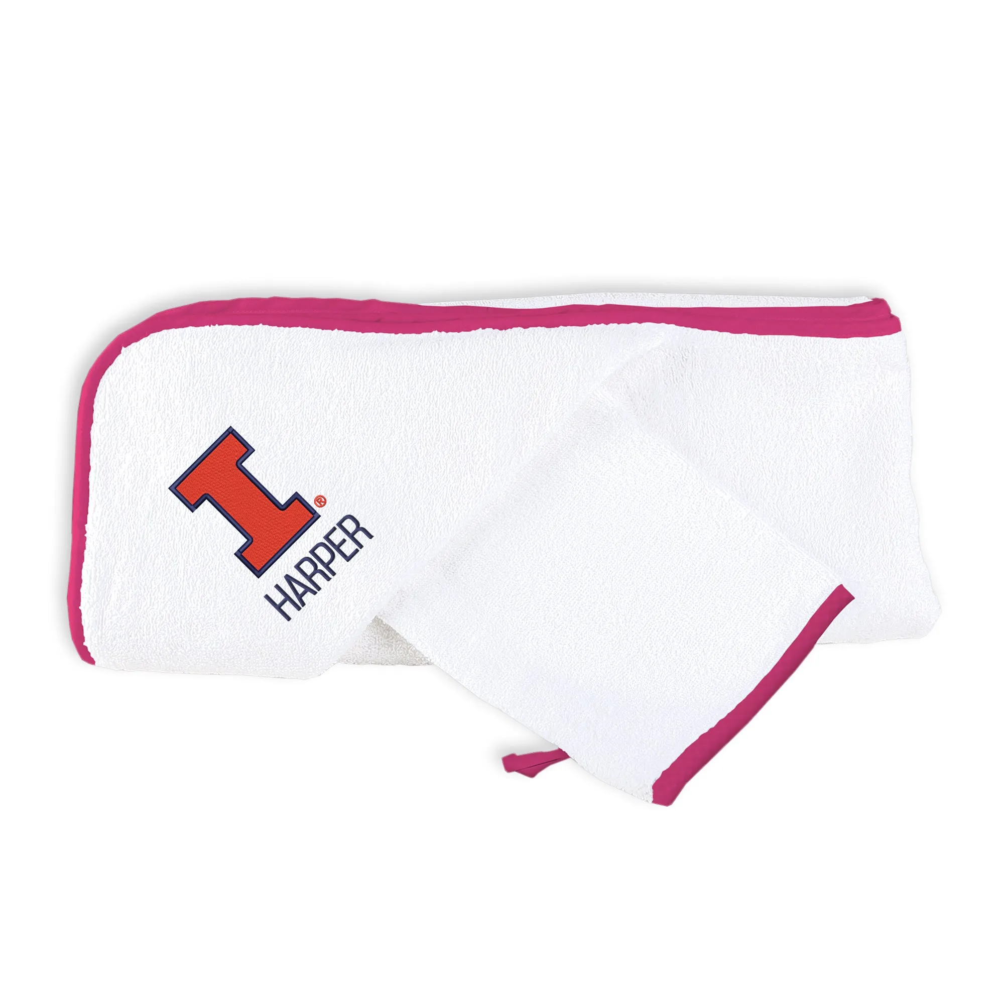 Personalized Illinois Fighting Illini Hooded Towel & Wash Mitt Set