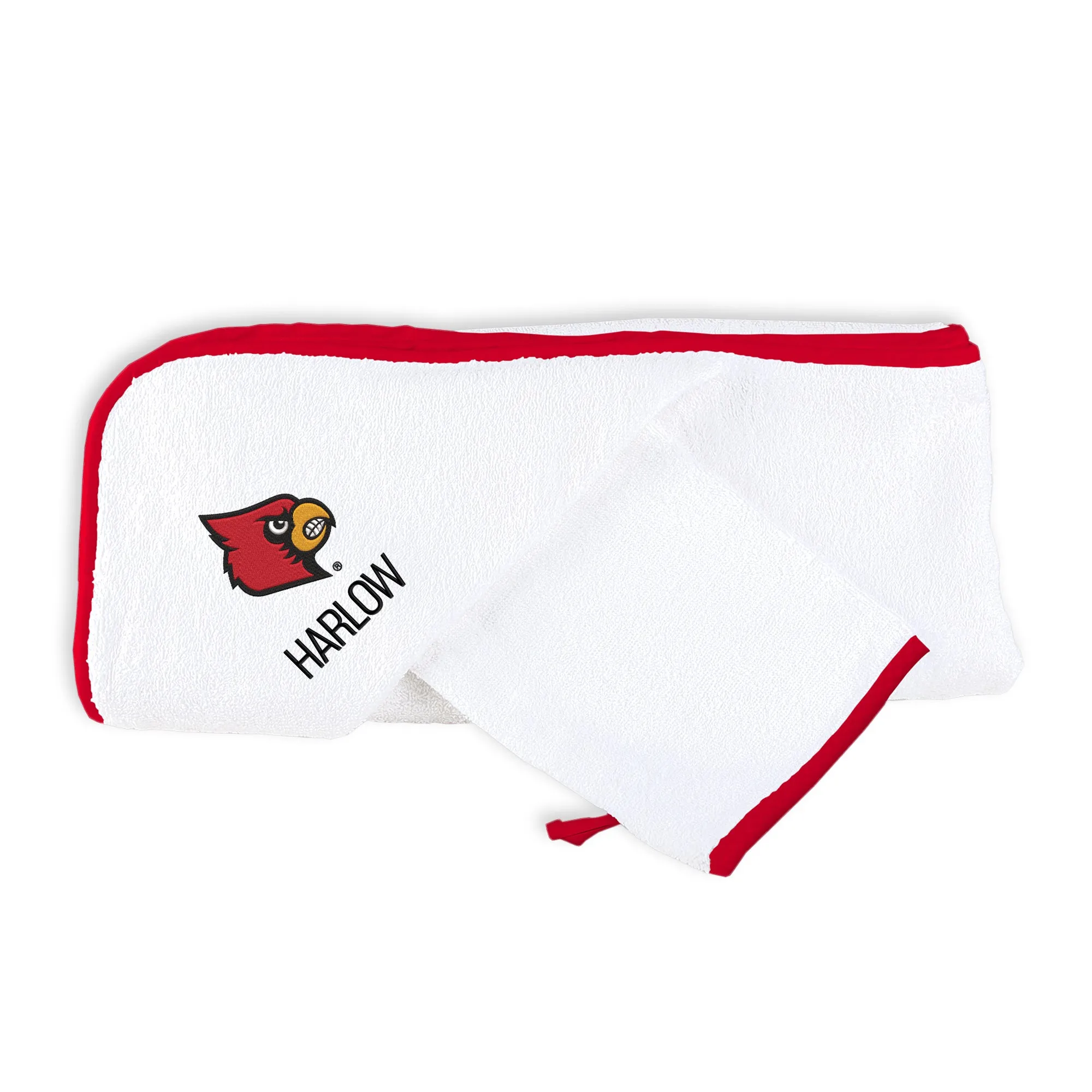 Personalized Louisville Cardinals Hooded Towel & Wash Mitt Set