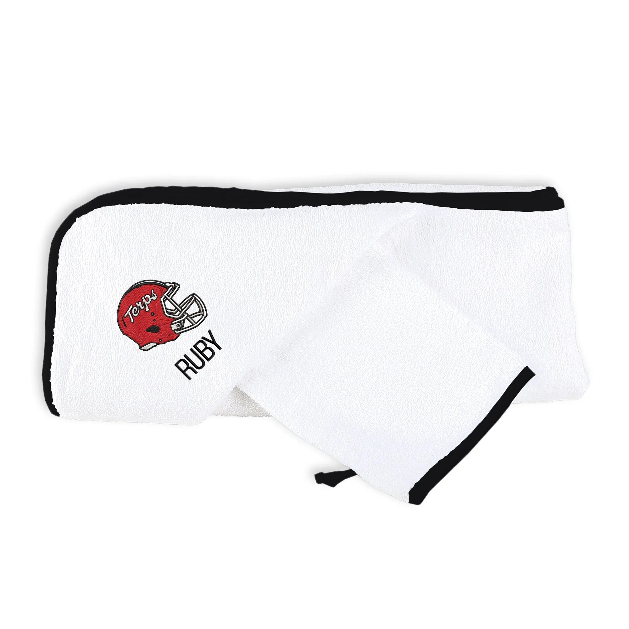 Personalized Maryland Terrapins Helmet Hooded Towel & Wash Mitt Set