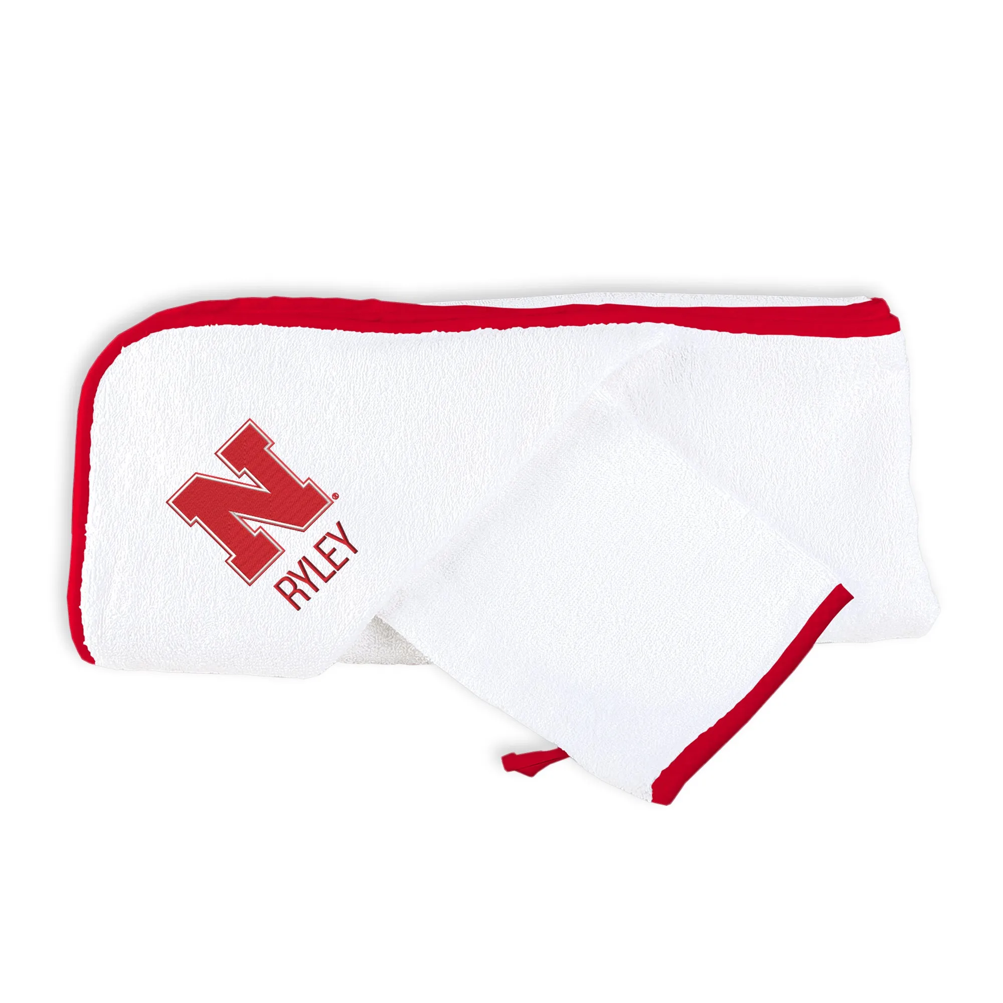 Personalized Nebraska Cornhuskers Hooded Towel & Wash Mitt Set