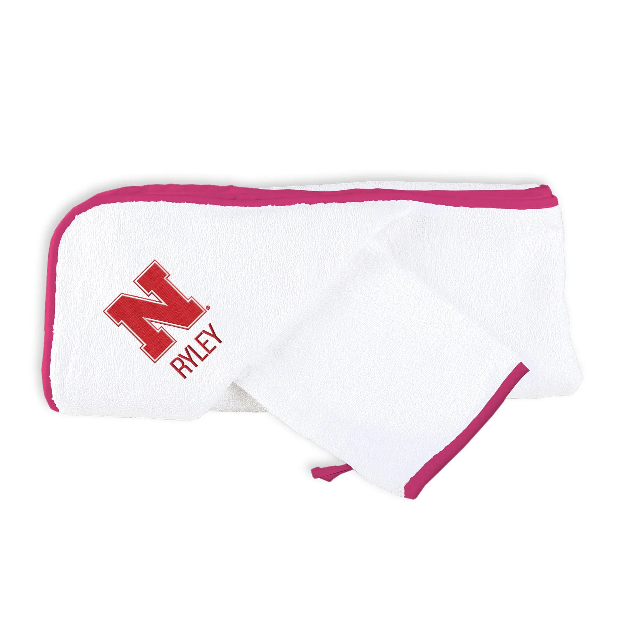 Personalized Nebraska Cornhuskers Hooded Towel & Wash Mitt Set